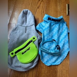 Slurpee Gray Dog Hoodie with detachable pocket Blue shirt Collar Bow Small pet S